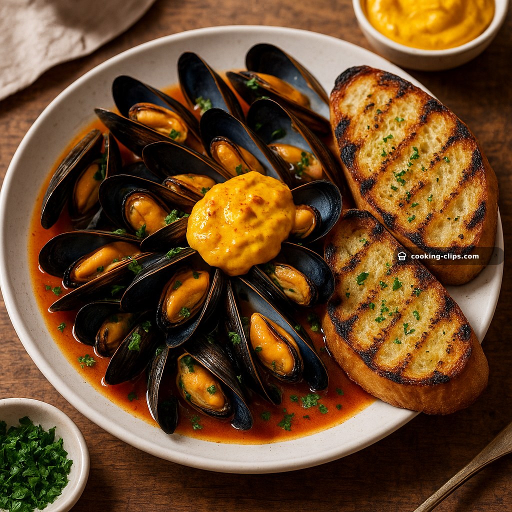 Mussels with Rouille and Garlic Toast — Dinner recipe